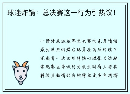 球迷炸锅：总决赛这一行为引热议！